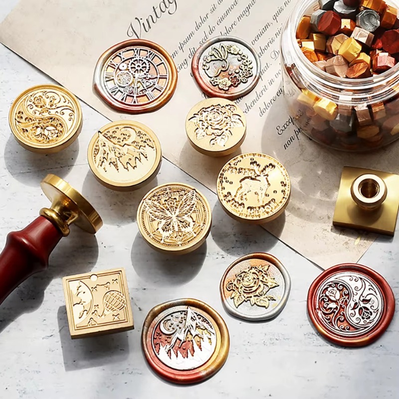 Wax Seal Stamp Set - ชุดตราประทับขี้ผึ้ง 9 ชิ้น + ด้ามจับ 1