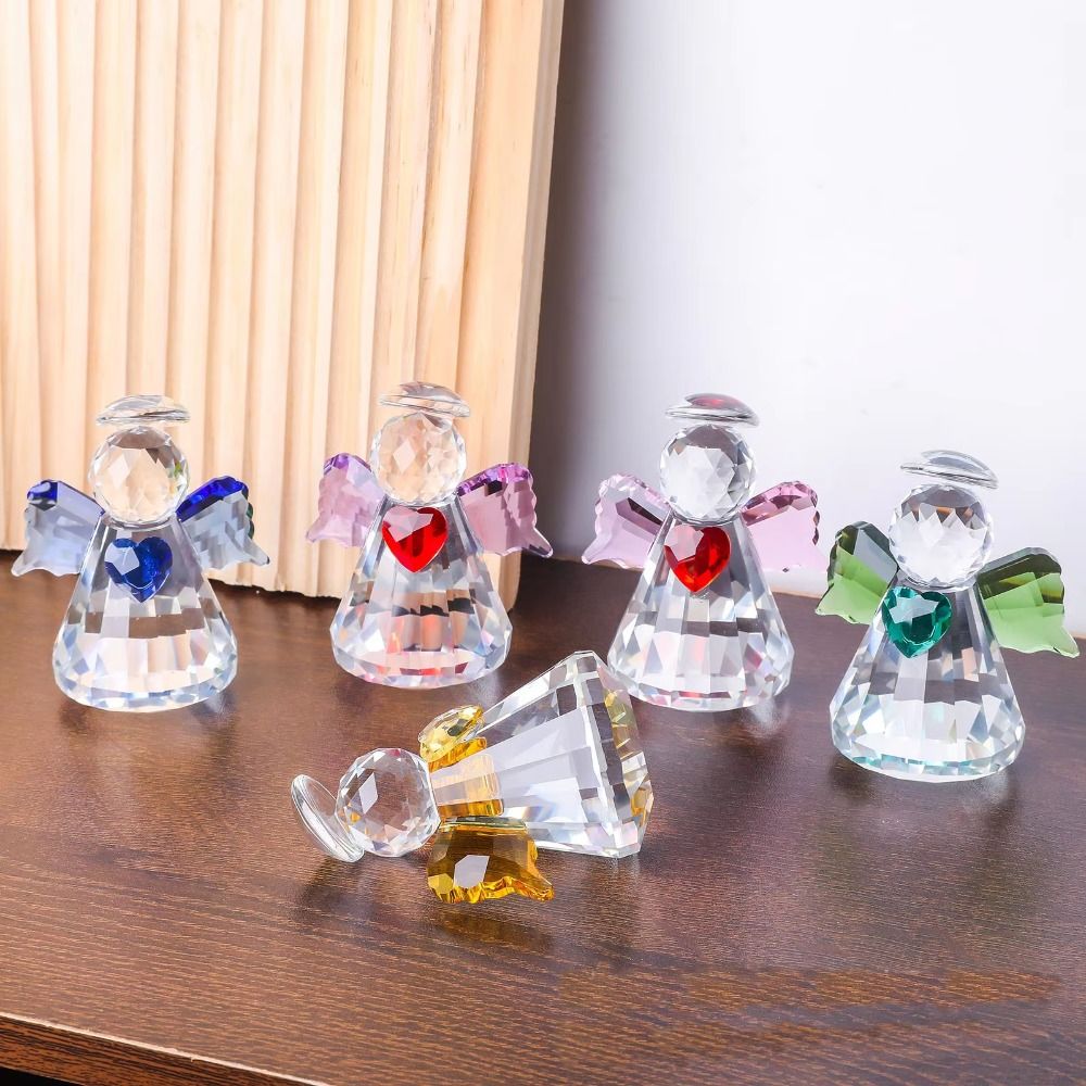Paper Weight Crystal - คริสตัลรูปปั้นนางฟ้าแบบใหม่พร้อมปีกหลากสีและรายละเอียดแสงออร่า ของตกแต่งคริสต์มาสรูปนางฟ้าคริสตัลรูปหัวใจ