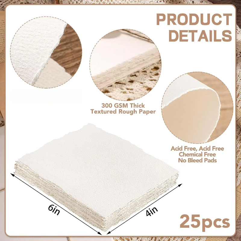 Ink Blotter Paper - 25 แผ่นกระดาษสีน้ํา, 300 GSM Deckled Edge